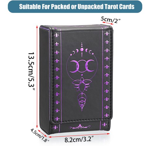JUXYES PU Leather Tarot Card Protective Case, Moon Pattern Design Tarot Deck Storage Pouch, Tarot Card Holder Tarot Pouch Bag for Playing Cards and Standard Size Tarot Cards Tarot Deck