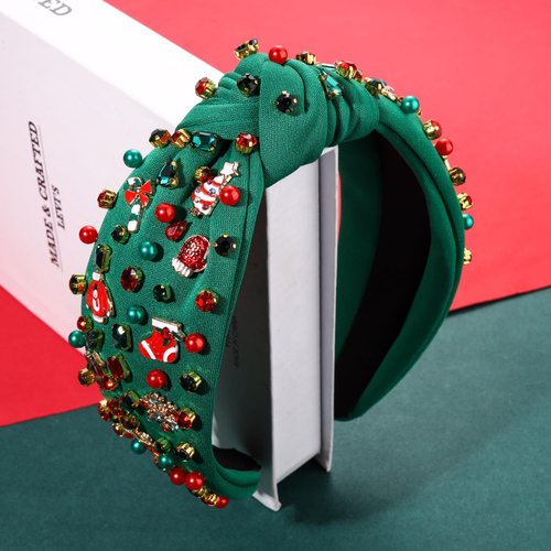 Crystal Velvet Headband Cross Knotted Turban Headdress Colorful rhinestone Statement Wide Hair Band Hoop Accessories For Women (Xmas Charm Color)