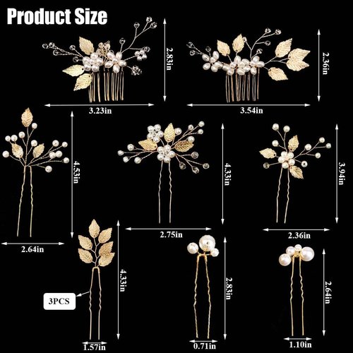 10 Pieces Gold Leaf Bridal Hair Pins, Wedding Headpiece Hair Jewelry with Pearl Rhinestone Wedding Hair Accessories for Bride Bridesmaids Flower Girls