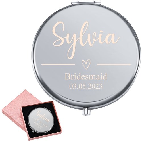 SWIMFUN Personalized Compact Mirror, Engraved Travel Makeup Mirror Handheld Small Mirror, Portable Pocket Mirror, Custom Gift for Woman Girl Bridesmaid Mother, 1X/3X Magnification(Design 04)