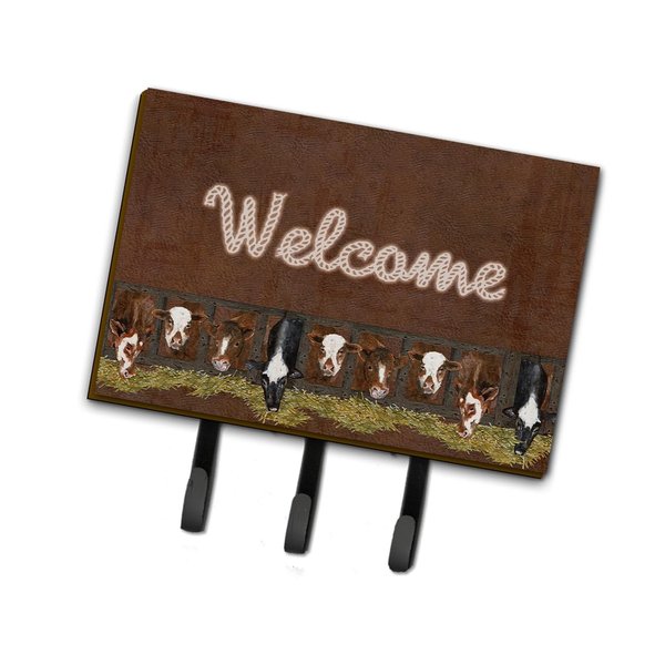 Caroline's Treasures SB3058TH68 Welcome Mat with Cows Leash or Key Holder, Wall Hooks, Key Hooks Holder, Coat Rack Wall Mount, Coat Hooks, Hooks for Hanging Keys, Towels, Aprons, Leashes,