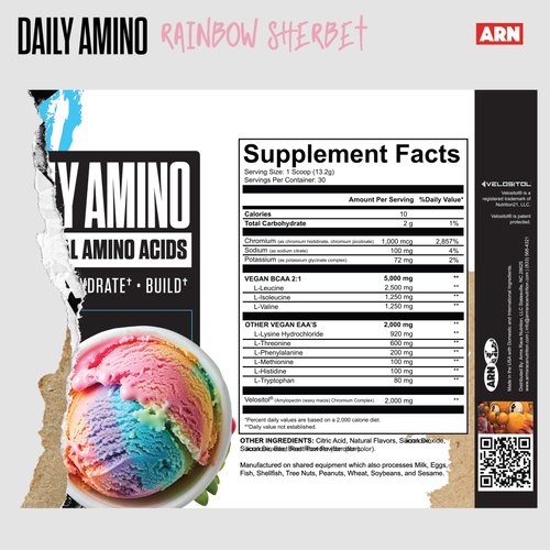 Arms Race Nutrition | ARN | Daily Amino Essential Amino Acids (30 Servings, Rainbow Sherbet)