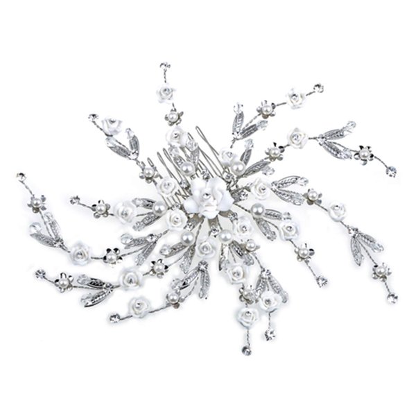 ALILANG Czech Crystal Rhinestone Flower Rosette Faux Pearl Pinwheel Hair Comb
