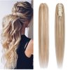 Rich Choices Claw Clip Ponytail Extension Human Hair Real Hair Ponytail Balayage Golden Brown Highlighted Bleach Blonde 18 Inch 115g One Piece Clip In Long Ponytail Hair Extension For Women #12P613