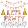 Legendog Dog Birthday Party Supplies Dog Paw Print Balloons Cat Birthday Hat Happy Birthday Banner Foil Balloons Lets Pawty Letters Balloons Decorations (Rose Red)