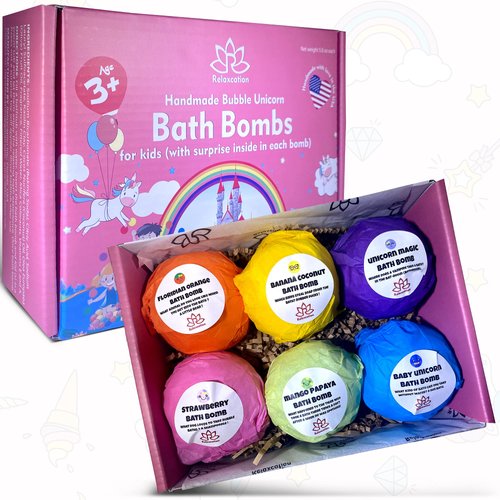 Unicorn Bath Bombs for Girls with Surprise Toys Inside for Kids | Cute Unicorn Ring, Keychain, Necklace, Toys and Bonus Unicorn Purse - Multi-Colored Bath Balls with Unicorn Toys Inside - Handmade