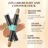 2-in-1 Highlight and Contour Stick,2Pcs Dual-Ended Highlighter Makeup Pen & Contouring Stick Set for Face Shaping,Long Lasting & Waterproof Face Brightens & Shades Makeup Contour Sticks Kit(01#+02#)