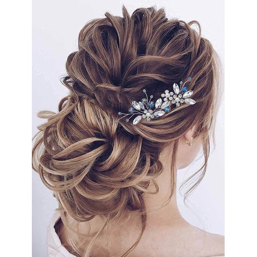 Jeairts Flower Rhinestone Hair Pins Pearl Bridal Hair Pieces Headwear Blue Beads Wedding Headpiece Hair Dress Crystal Hair Accessories for Brides and Bridesmaids