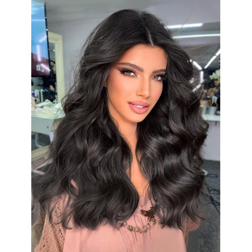 Nnzes Black Wigs with Bangs for Women Long Wavy Wigs with Curtain Bangs Natural Wig Heat Resistant Charming Synthetic Hair for Daily Party Use 22 inches