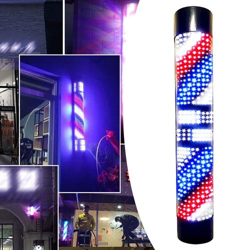 Barber Pole Light, LED Pole Light 3 Color Stripes Wall Lamp 110V Barber Sign Rotating LED Pole Light Remote Control Red Blue White Stripes Wall Lamp Hair Salon