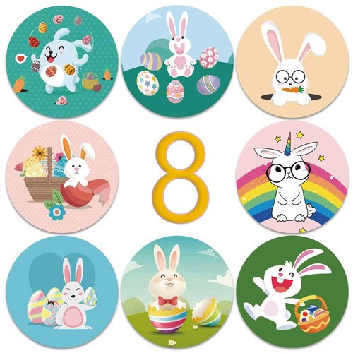 500pcs 1 Inch Easter Stickers Happy Easter Bunny Rabbit Eggs Stickers 8 Patterns Easter Theme Roll Stickers for Kids Easter Art Craft Gift Box Card Party Supplies