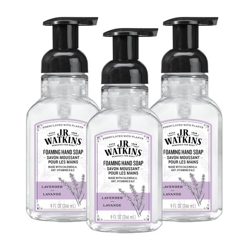 J.R. Watkins Foaming Hand Soap with Pump Dispenser, Moisturizing Foam Hand Wash, All Natural, Alcohol-Free, Cruelty-Free, USA Made, Lavender, 9 fl oz, 3 Pack