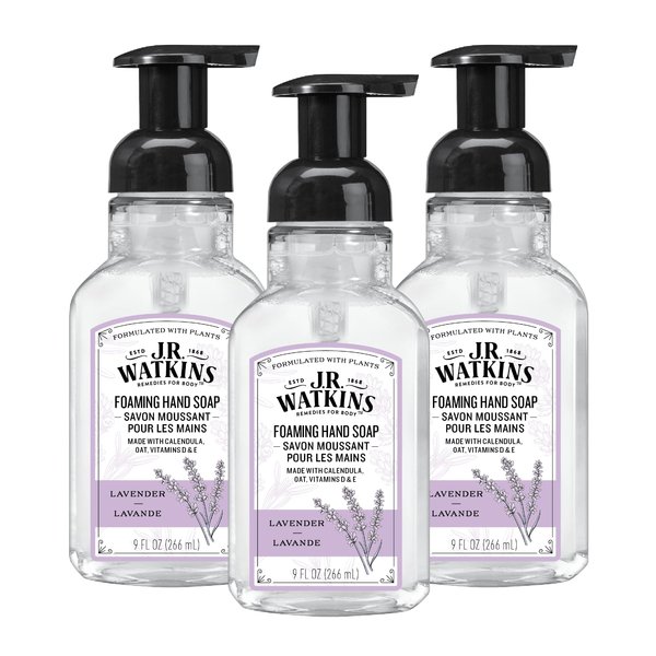 J.R. Watkins Foaming Hand Soap with Pump Dispenser, Moisturizing Foam Hand Wash, All Natural, Alcohol-Free, Cruelty-Free, USA Made, Lavender, 9 fl oz, 3 Pack