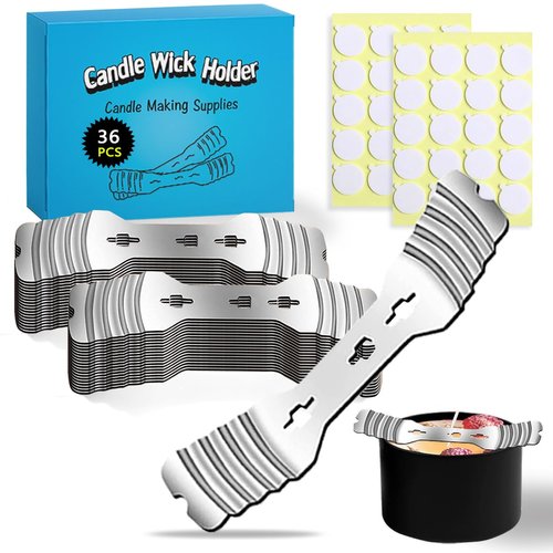 36pcs Metal Candle Wick Holders, 40pcs Candle Wick StickersUpgraded Candle Wick Centering Devices, Silver Stainless Steel Candle Wick Holder for Candle Making