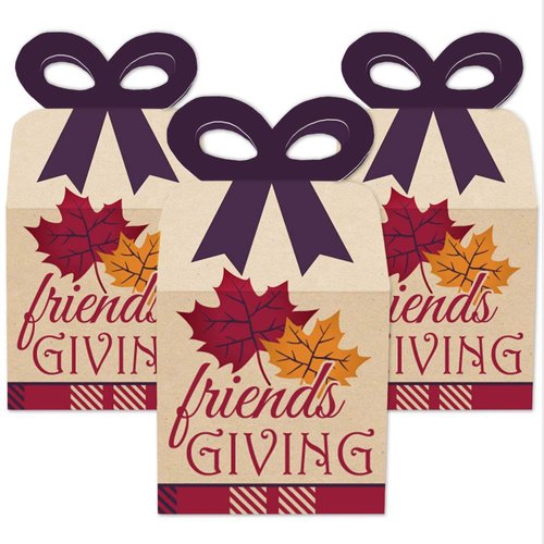 Big Dot of Happiness Friends Thanksgiving Feast - Square Favor Gift Boxes - Friendsgiving Party Bow Boxes - Set of 12