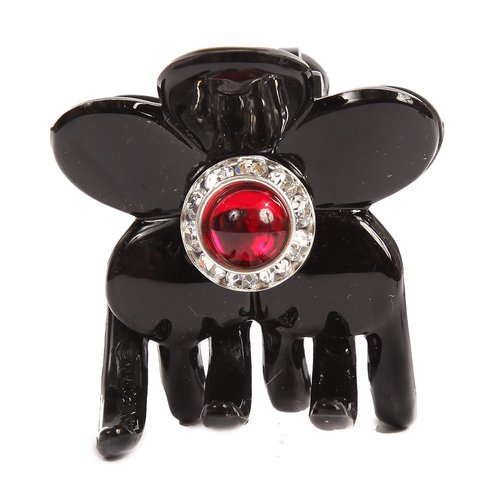 Caravan Hand Decorated Flower Shaped Hair Claw In Siam and Swarovski Crystal Stones Double Sided, .65 Ounce