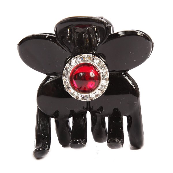 Caravan Hand Decorated Flower Shaped Hair Claw In Siam and Swarovski Crystal Stones Double Sided, .65 Ounce