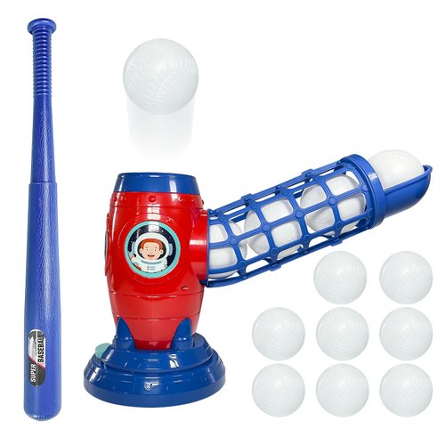 Nuffunx Automatic Kids Pitching Machine Set with 8 Baseballs & Bat, Electronic Baseball Swing Trainer for Children Toddlers Age 3-12, T Ball Tee Ball Set Outdoor Games Toys Gift for Christmas,Birthday
