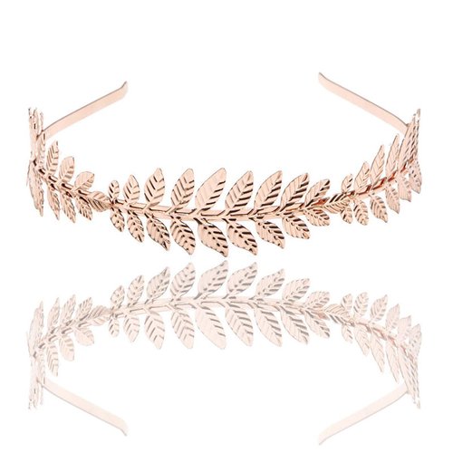 Women Lady Greek Roman Laurel Leaf Hair Hoop HeadBand Bridal Hair Crown Headdress Metal Leaf Branch French Hair Bands Hair Accessories (Rose gold)