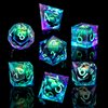 Beholder's Dragon Eye DND Dice Set,Sharp Edge Liquid Core Resin Handmade Cat Eye Dice with Gift Box 7 PCS for Role Playing Dungeons and Dragons Ttrpg(Green Purple Dargon Eye)
