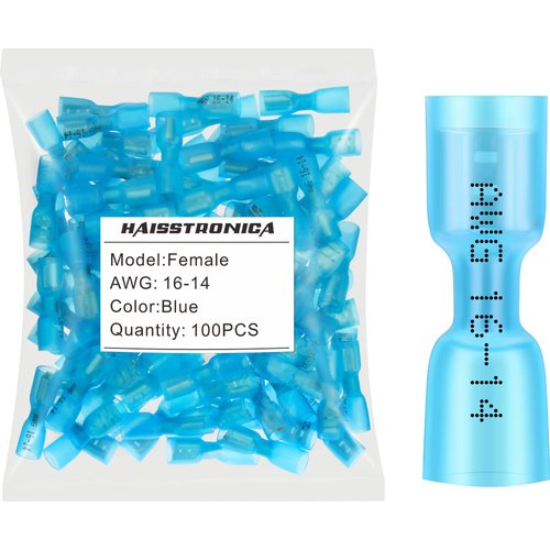 haisstronica 100pcs Blue Heat Shrink Female Spade Connectors,16-14 Gauge Insulated Electrical Crimp Wire Terminals