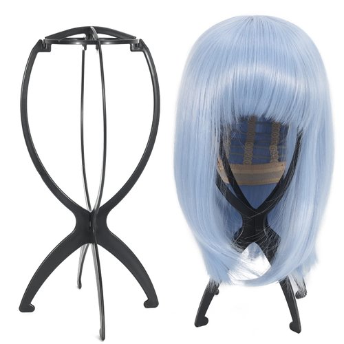 MISSUHUI Wig Stand Wig Holder, Short Wig Stand Portable Wig Head Stand, Collapsible Wig Holder for Multiple Wigs, Wig Display Stand Tool Travel Wig Stand (2Pcs Black)