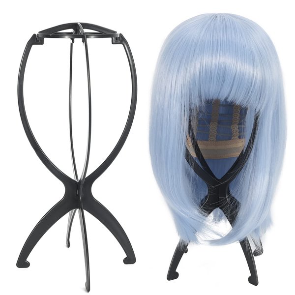 MISSUHUI Wig Stand Wig Holder, Short Wig Stand Portable Wig Head Stand, Collapsible Wig Holder for Multiple Wigs, Wig Display Stand Tool Travel Wig Stand (2Pcs Black)