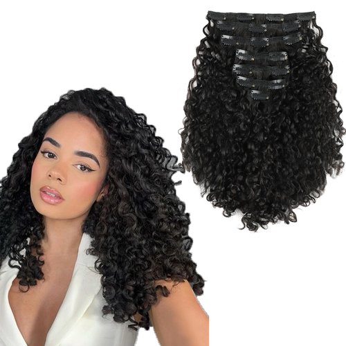 ABH AMAZINGBEAUTY HAIR Curly Clip in Hair Extensions Black Women Spiral Curl Human Hair Clip in E...
