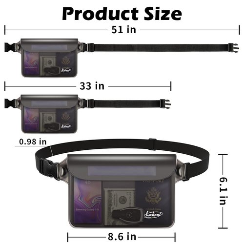 Labeol Waterproof Fanny Pack, 2 Pack Pouch with Waist Strap,Waterproof to Keep Phone and Valuables Dry,Waterproof for Swimming Kayaking Boating Snorkeling (Black+Gray)