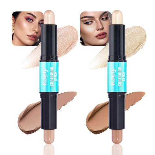 Kaely 2Pcs Cream Bronzer Highlighter Stick,Face Shaping Contouring Sticks,Cheek Contour Palette Kit for Beginners,maquillaje contorno en crema Bronzing Concealer Stick,Brightens & Shades Makeup,01+02