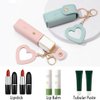 DIYBravo 2 pcs Lipstick Cases Keychain Chapstick Case Holder Lip Balm Sleeves Pouch with Mirror Heart Shaped, Portable Leather Lip Gloss Mini Bags Stocking Stuffers (pink+turquoise)