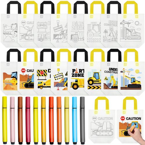 Kajaia 35 Pieces Construction Coloring Goodie Bags with Colorful Markers Construction Party Favor...