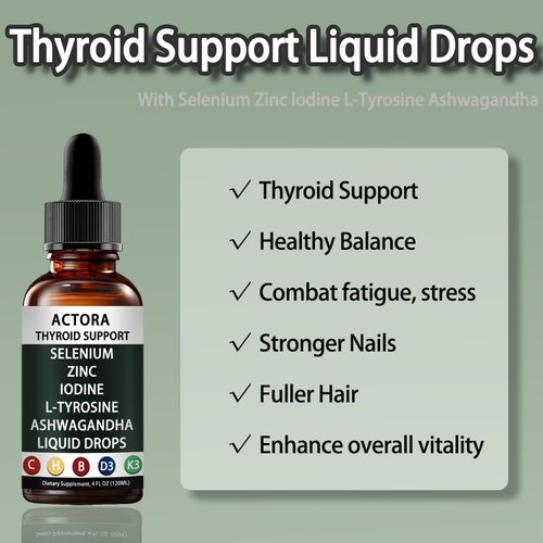 Actora Thyroid Support Drops with Selenium Zinc Iodine L-Tyrosine Ashwagandha Energy Supplement - 4 fl oz (1pcs)