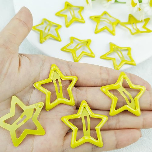 Metal Star Snap Hair Clips - Cute Yellow Small Y2K Star Barrettes, Hollow Non-slip Hairpins for Kids, Lovely Headpieces for Everyday Fashion and Party, 10PCS