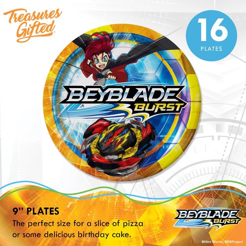 Treasures Gifted Officially Licensed BEYBLADE BURST Party Supplies - Serves 16 Guests - Starter Set BEYBLADE Party Supplies - BEYBLADE Birthday Party Supplies - BEYBLADE Plates & BEYBLADE Napkins