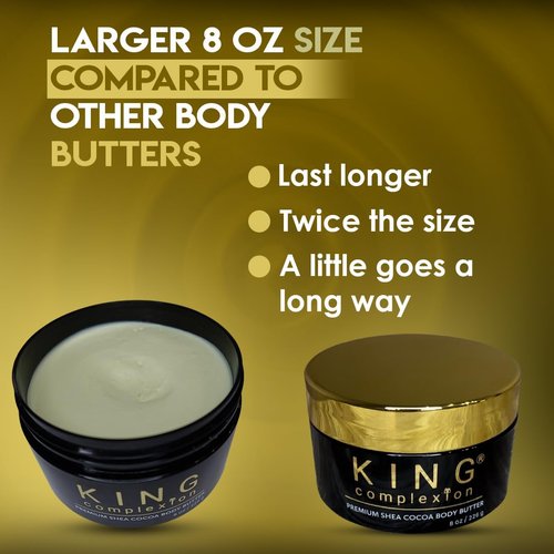KING Complexion Shea Cocoa Premium Body Butter - Organic - Coconut Oil - Black Skincare - Body Moisturizer - Ultra Hydration - Massage Butter - Light Cocoa Smell - Gives Skin It's Natural Glow (8 Oz)