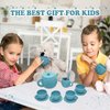 Silicone Tea Set, Silicone Tea Party Set, Pretend Play Tea Party Set for Girls, Food Grade Kids Kitchen Tea Set Accessories for Party (Blue)