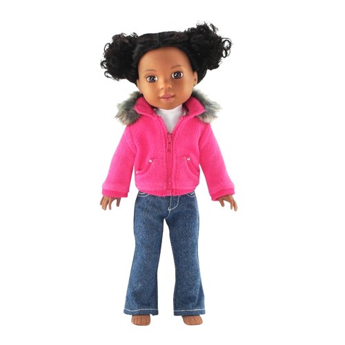 Emily Rose 14 Inch Doll Clothes Clothing Accessory | 3 PC Faux Fur Collar 14" Doll Coat Jacket Outfit with White T-Shirt Tee and Blue Jeans | Compatible with 14.5" Wellie Wishers Fashion Dolls