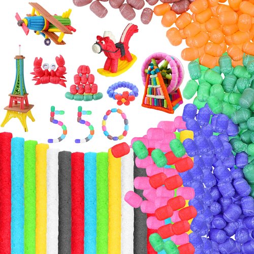 Leyndo 550 Pcs Arts and Crafts Magic Foam Corn Craft Kit Magic Stem Supplies Building Model Toys with Tools for Home Kindergarten School Stimulates Creativity Supplies Toddler Over 3 Years