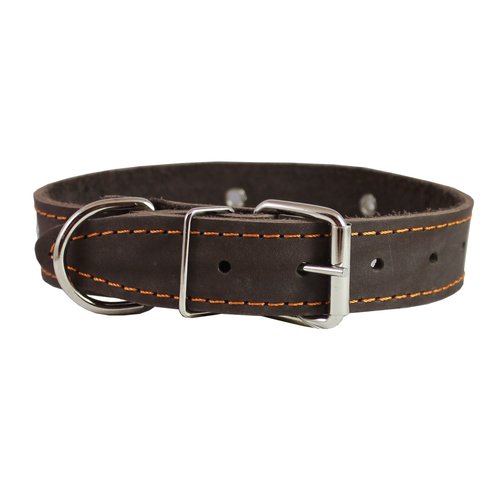 Genuine Leather Studded Dog Collar, Brown, 1.25" Wide. Fits 15"-18.5" Neck. Amstaff