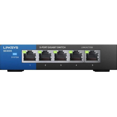 Linksys SE3005: 5-Port Gigabit Ethernet Unmanaged Switch, Computer Network, Auto-Sensing Ports Maximize Data Flow for up to 1,000 Mbps (Black, Blue)