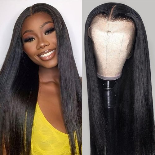 Tecoloy 13x4 Lace Front Wigs Human Hair Straight Lace Front Wigs Human Hair Pre Plucked HD Lace Frontal Wig for Women 180% Density Glueless Black Wig Pre Plucked with Baby Hair Hairline 30 Inch