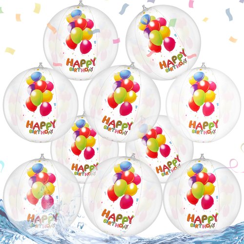 Silipull 10 Pack Birthday Beach Ball for Pool Birthday Party Decorations 9" Clear Inflatable Pool Balls Pool Birthday Party Favors Swimming Pool Balls for Adults Outdoor Fun Water Games Gifts