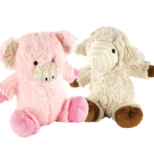 Giftable World 7 Inch Plush Pet Toy Cuddle Pig & Lamb with Squeaker Dog Chew Toy