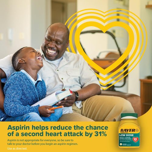Bayer Aspirin Low Dose 81 mg, Enteric Coated Tablets, Doctor Recommended, Secondary Prevention of Cardiovascular Disease, 300 Safety Coated Tablets