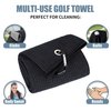 Mile High Life Microfiber Waffle Pattern Tri-fold Golf Towel | Brush Tool Kit with Club Groove Cleaner, Retractable Extension Cord and Clip (Black Towel+Black Brush)