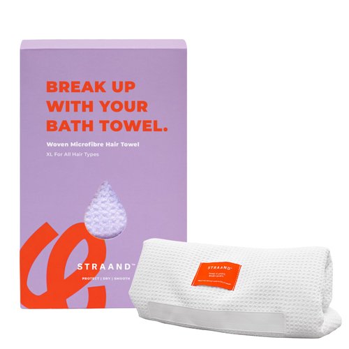 Straand Woven Microfiber Hair Towel Wrap - Quick Dry Towel & Hair Wrap - Highly-Absorbent with Elastic Strap - Reduce Frizz & Damage - Gentle Waffle Weave for Soothing Scalp Protection (37in x 32in)