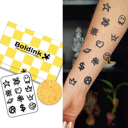 Boldink Temporary Tattoos, semi permanent tattoos, 15-day long lasting tattoo sticker, waterproof and anti-reflective, unique design（Mini pattern 4）