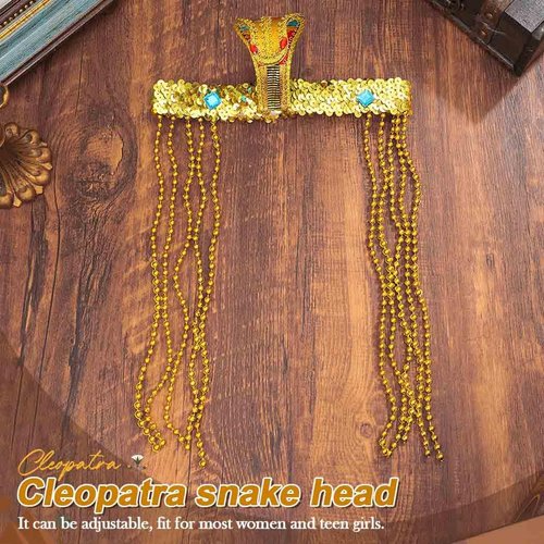 CAKURE Egyptian Snake Headpiece Gold Sequins Headband Cleopatra Beaded Costume Headdress Cosplay Costume Halloween Hair Accessories for Women and Girls