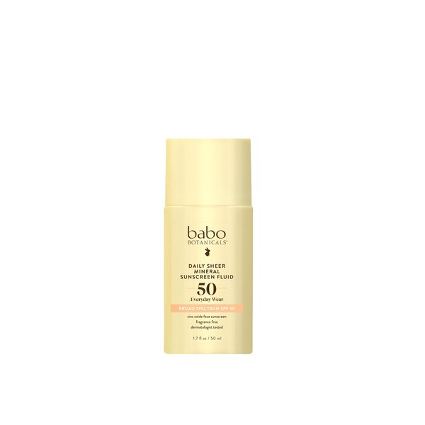 Babo Botanicals Daily Sheer Mineral Sunscreen Fluid SPF50 - Natural Zinc Oxide - Passion Fruit Oil - Fragrance Free - Ultra-Lightweight - For Face - For all ages